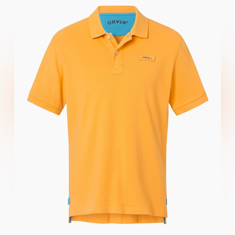 Orvis Men’s Polo Shirt M Orange 100% Cotton Fly Fishing Logo Casual